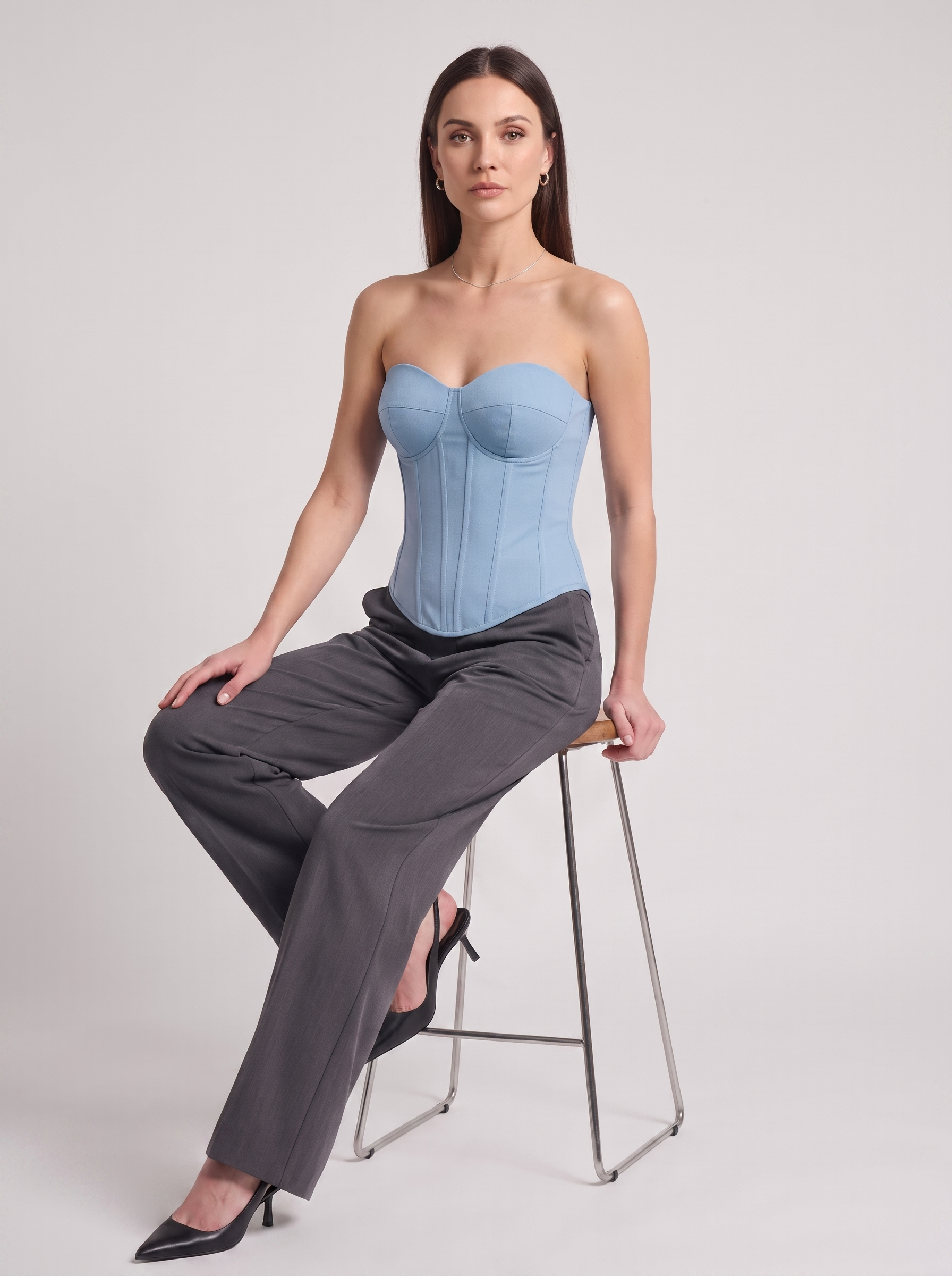 Women's Denim Tube Crop Top with Back-Tied Detail