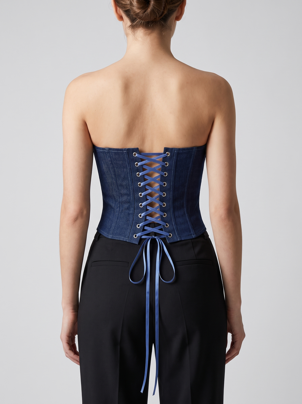 Women's Denim Tube Crop Top with Back-Tied Detail