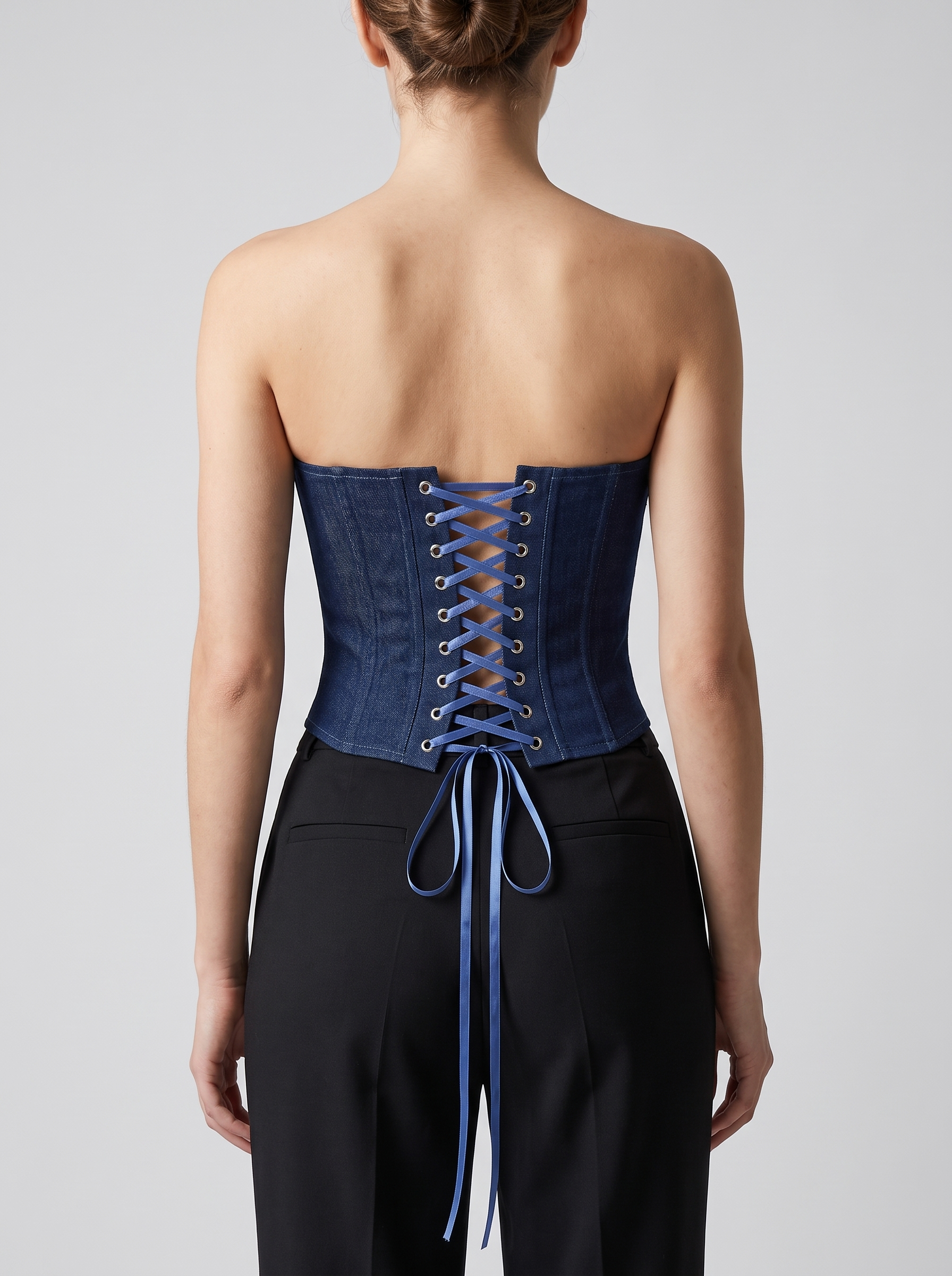 Women's Denim Tube Crop Top with Back-Tied Detail