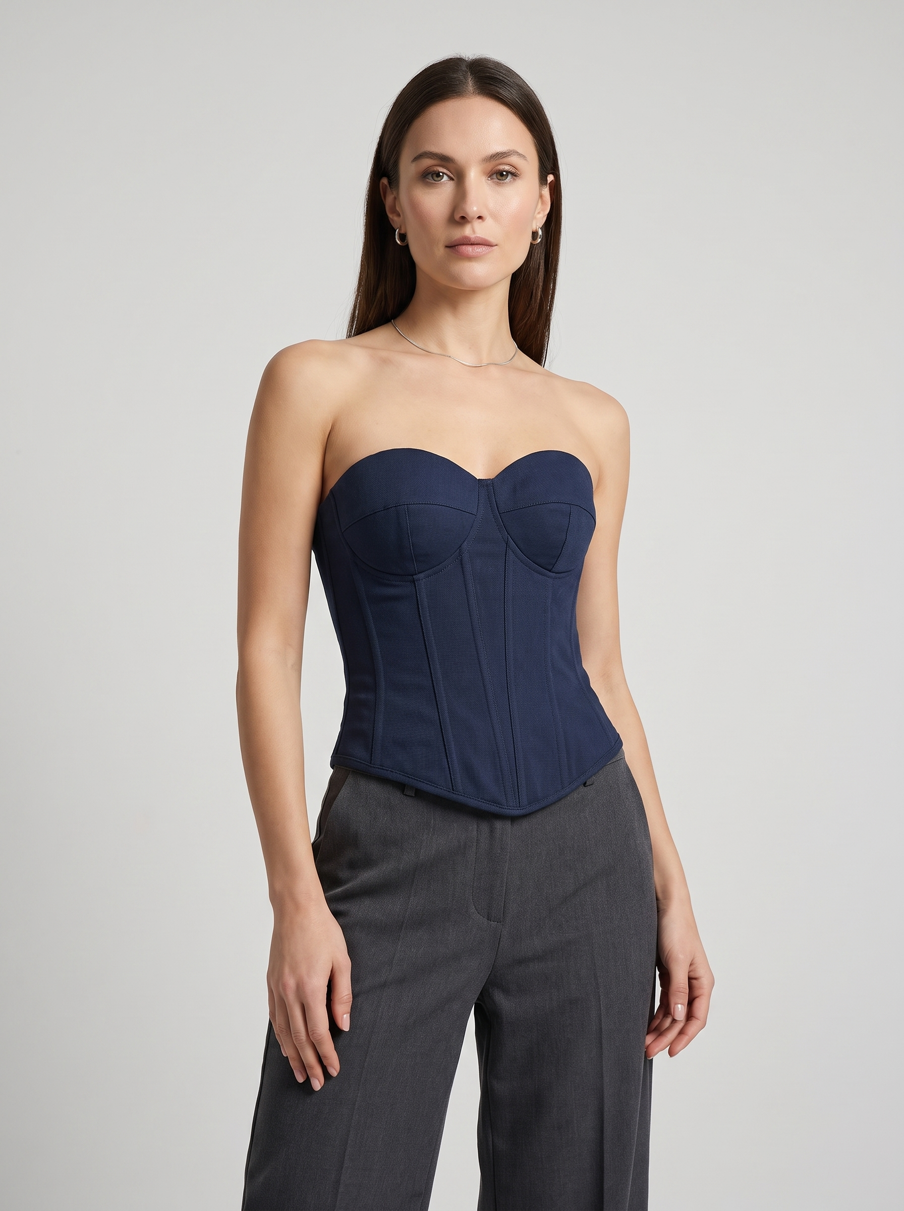 Women's Denim Tube Crop Top with Back-Tied Detail