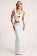 Women's Elegant Maxi Dress with Waist Cutout and Thin Straps