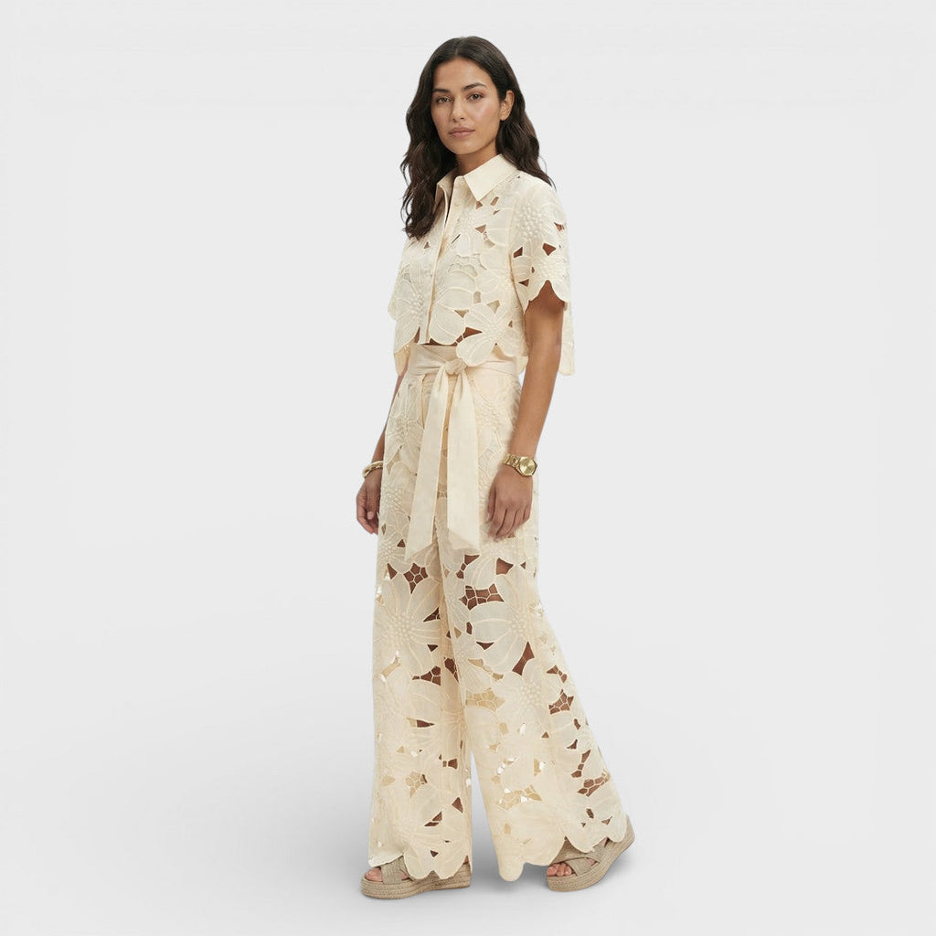 Women's Elegant Shirt and Wide-Leg Pants Outfit