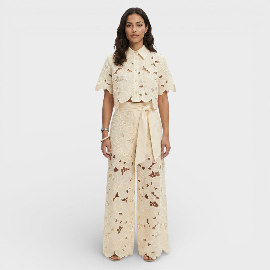 Women's Elegant Shirt and Wide-Leg Pants Outfit