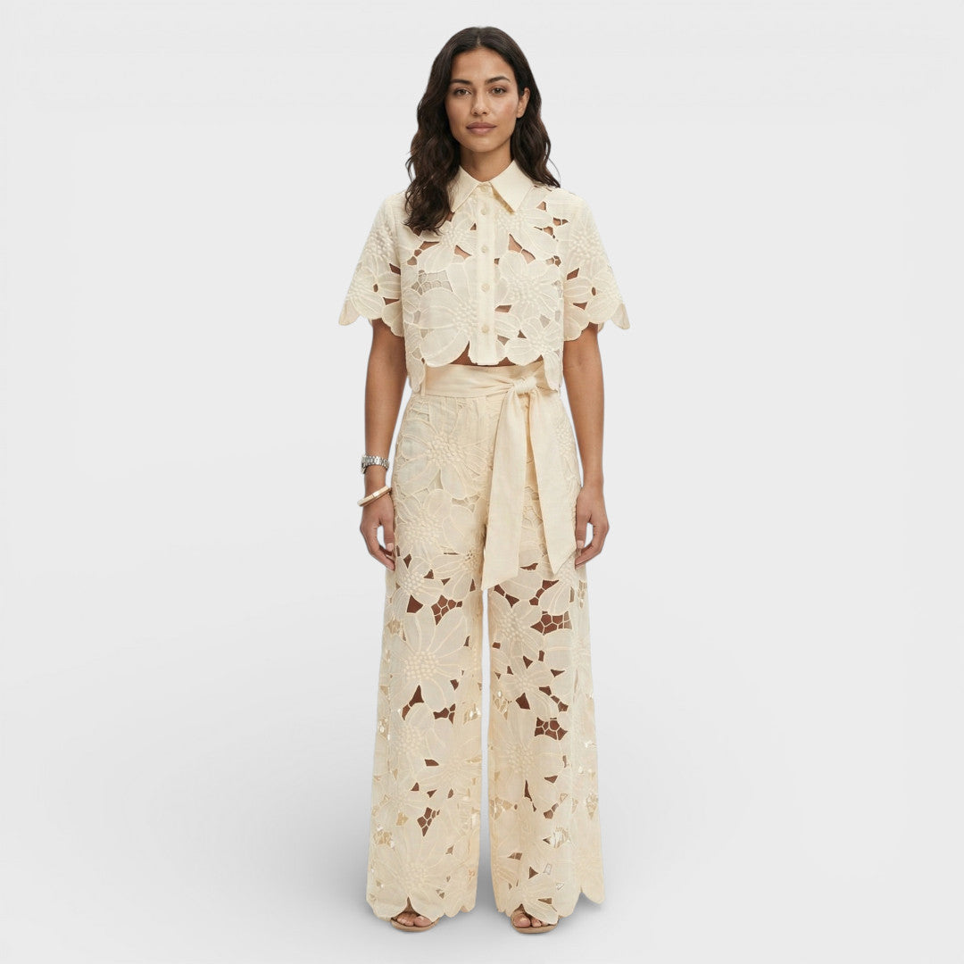 Women's Elegant Shirt and Wide-Leg Pants Outfit