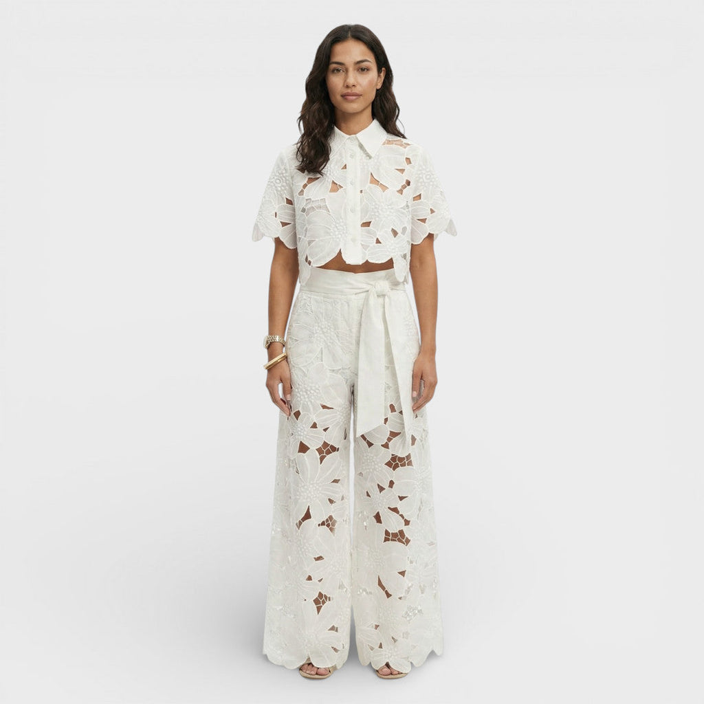 Women's Elegant Shirt and Wide-Leg Pants Outfit