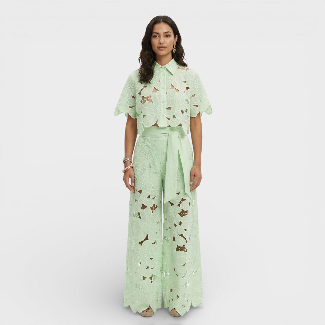Women's Elegant Shirt and Wide-Leg Pants Outfit