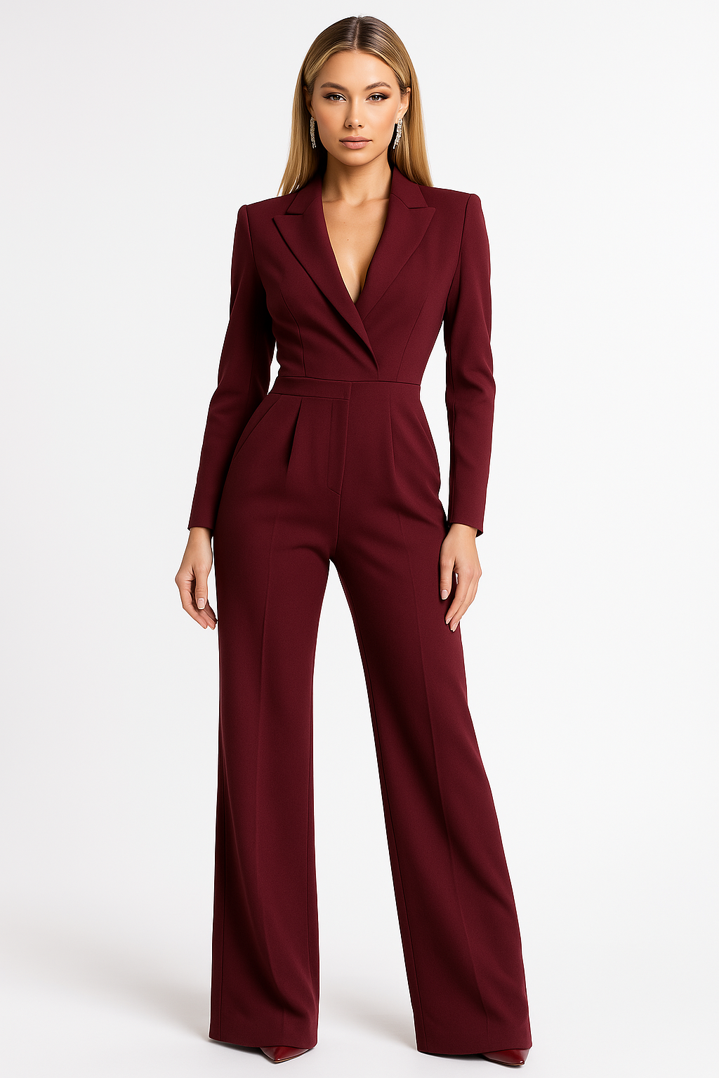 Women's Elegant V-Neck Wide-Leg Jumpsuit