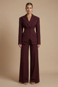 Women's Fitted Blazer and Wide-Leg Trousers Suit Set