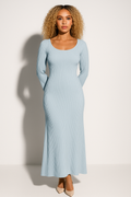 Women's Fitted Maxi Dress with Round Neck and Long Sleeves