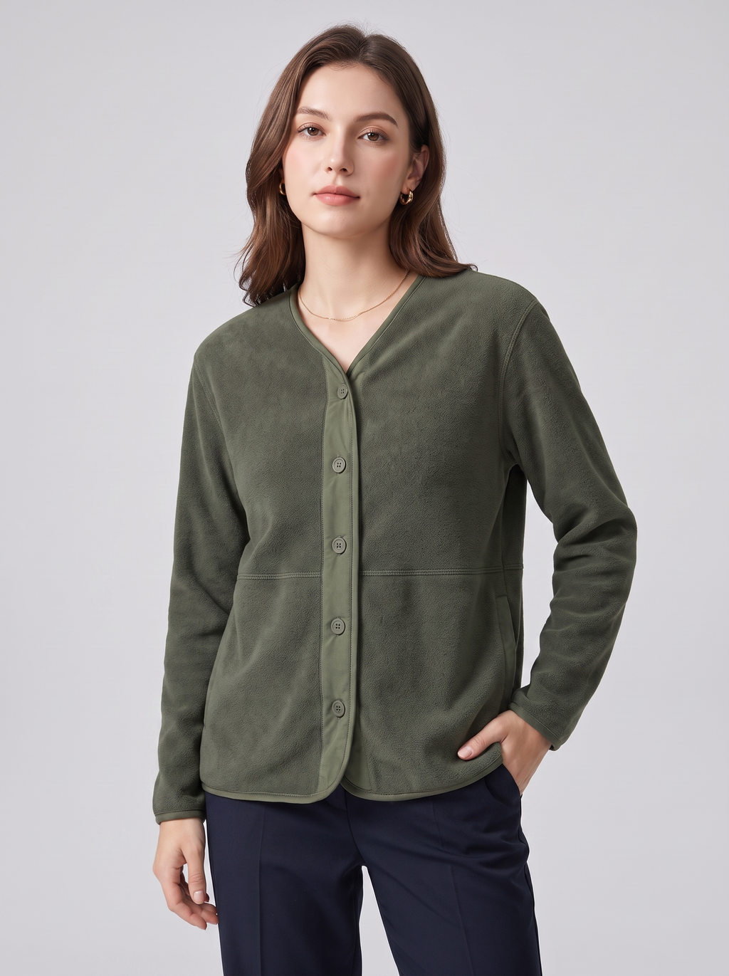 Women's Fleece Cardigan Sweater with Pockets