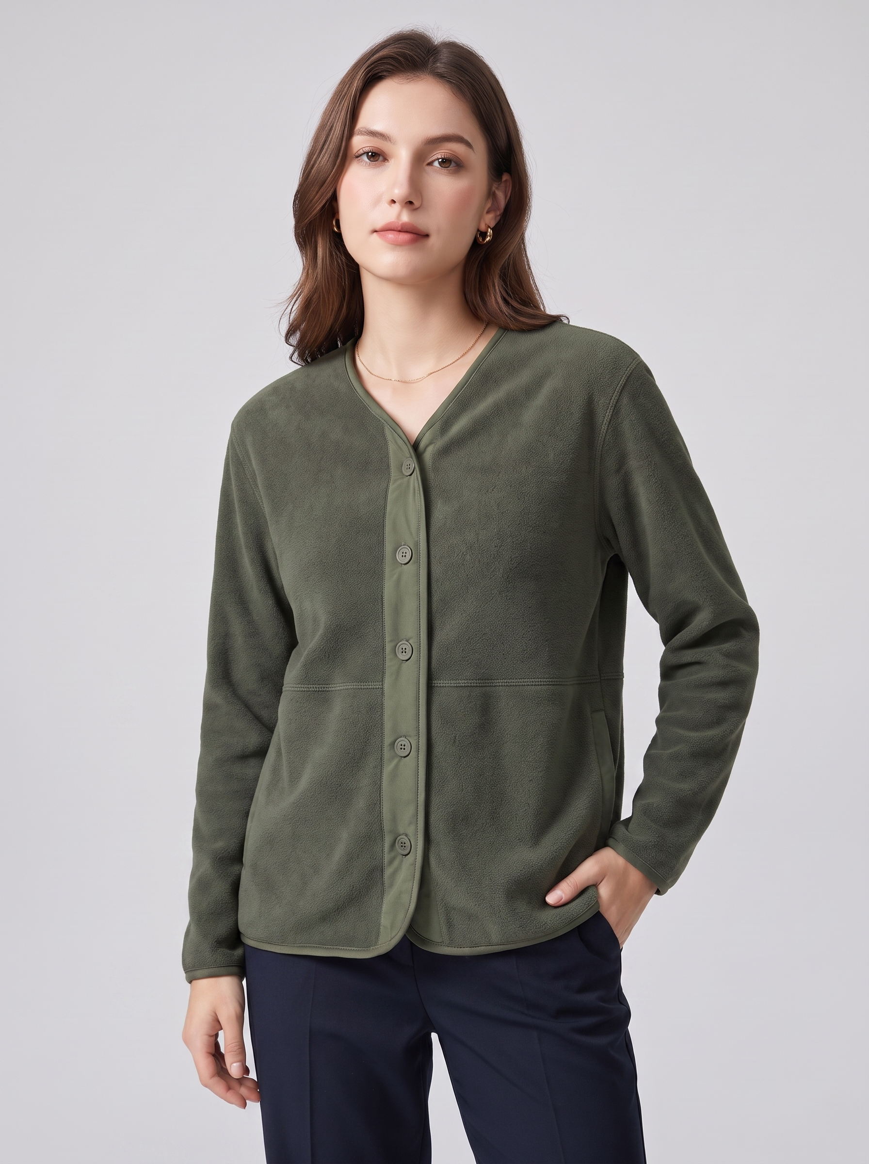 Women's Fleece Cardigan Sweater with Pockets