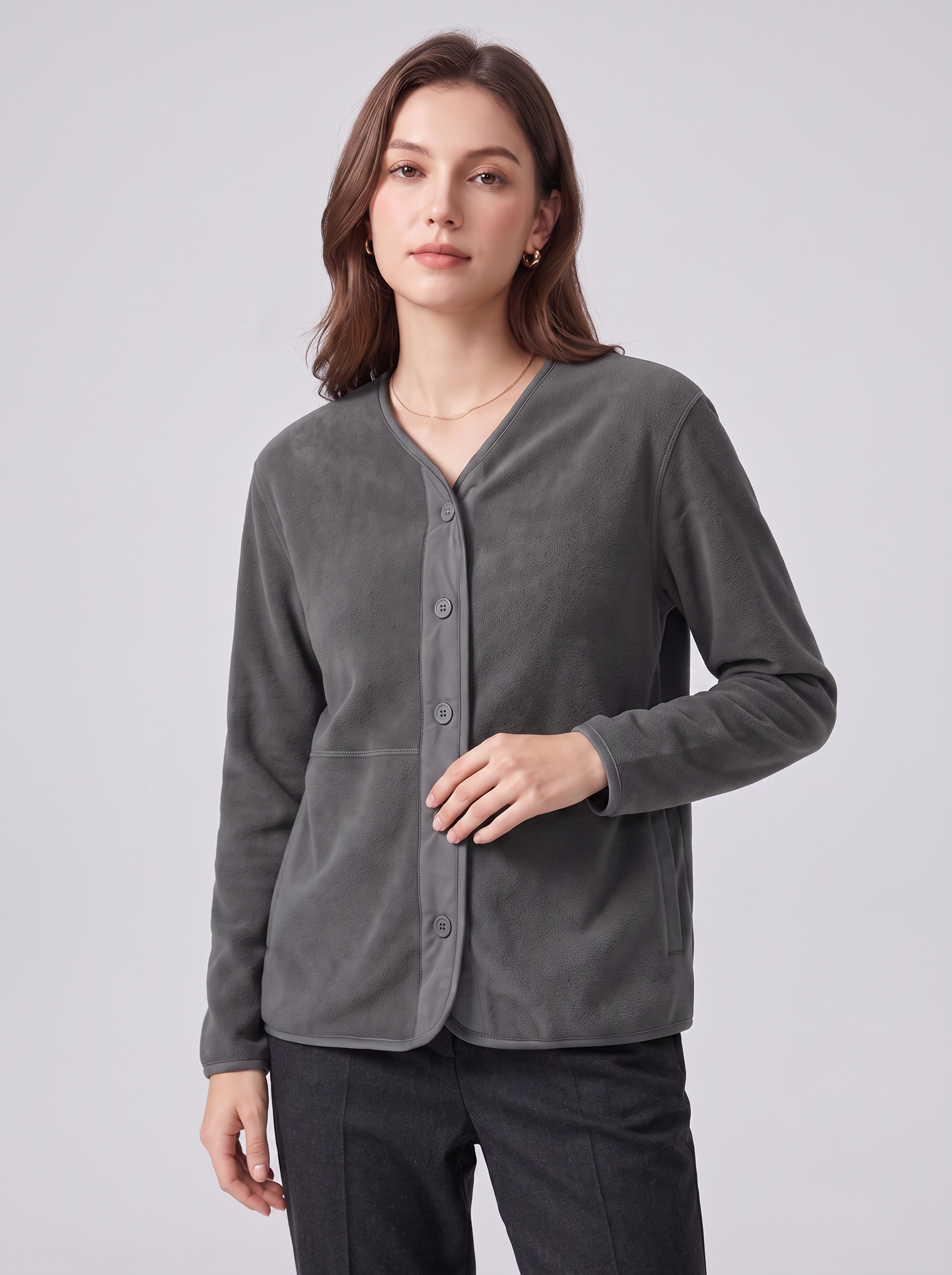 Women's Fleece Cardigan Sweater with Pockets