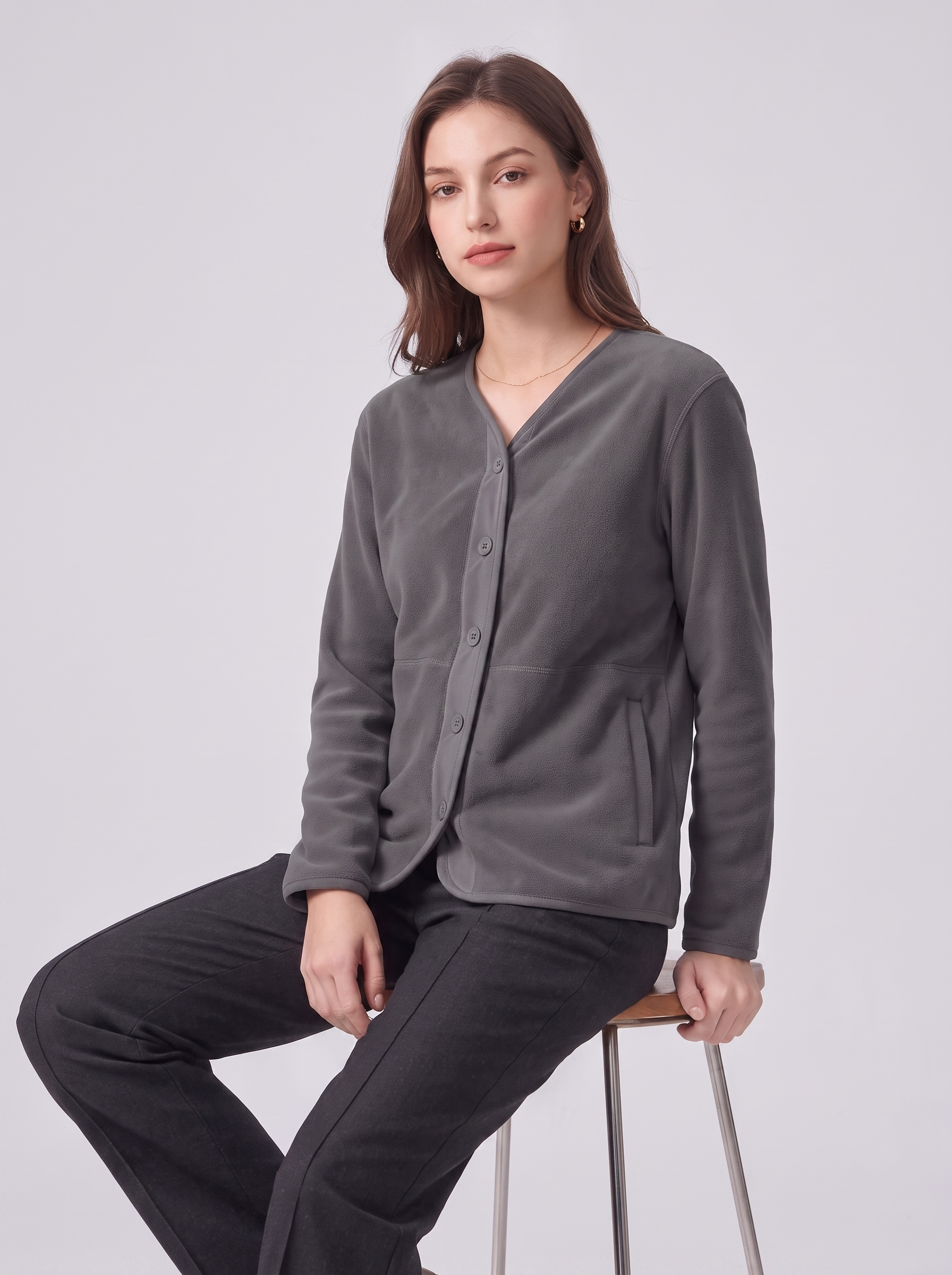 Women's Fleece Cardigan Sweater with Pockets