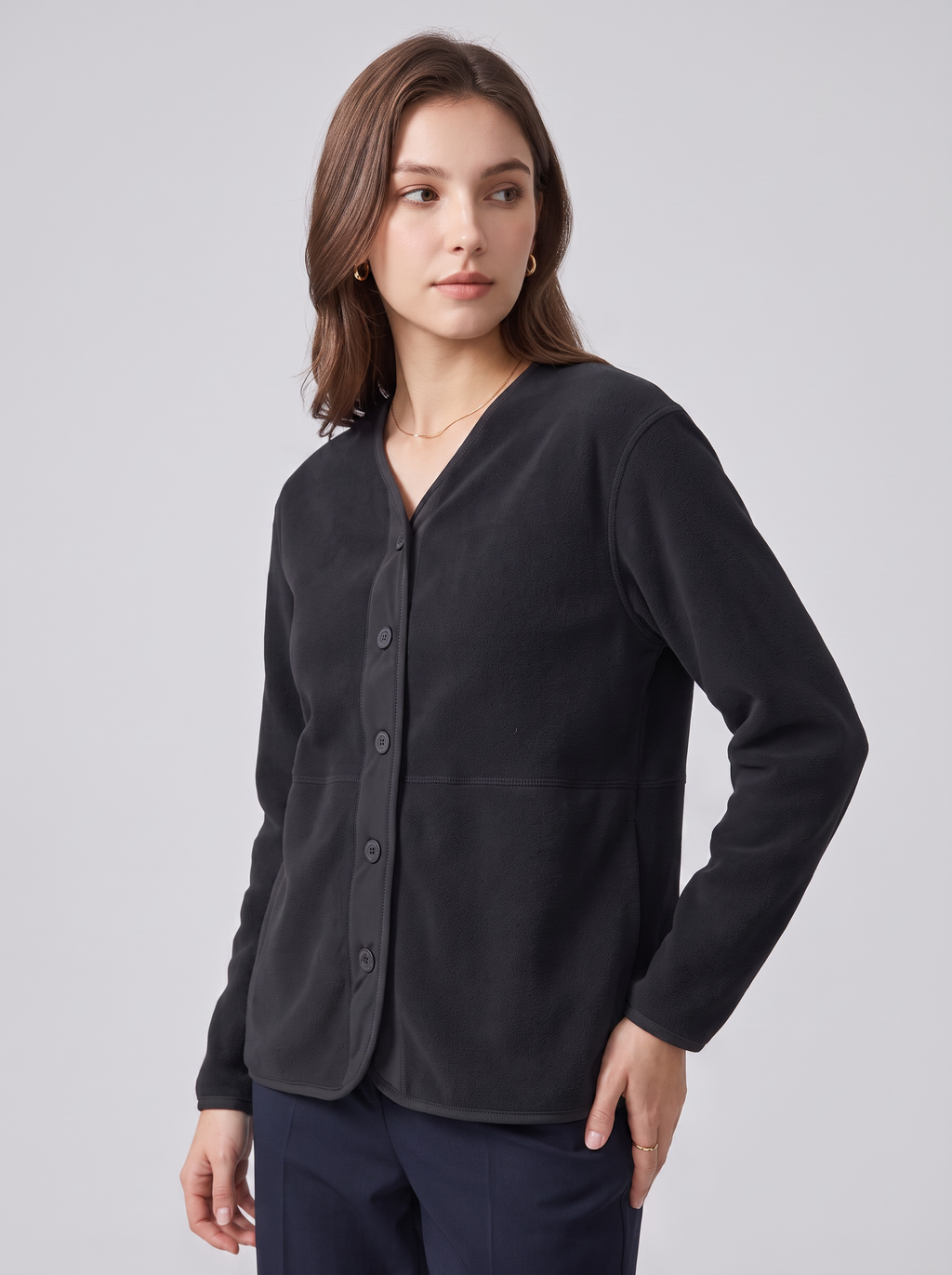 Women's Fleece Cardigan Sweater with Pockets