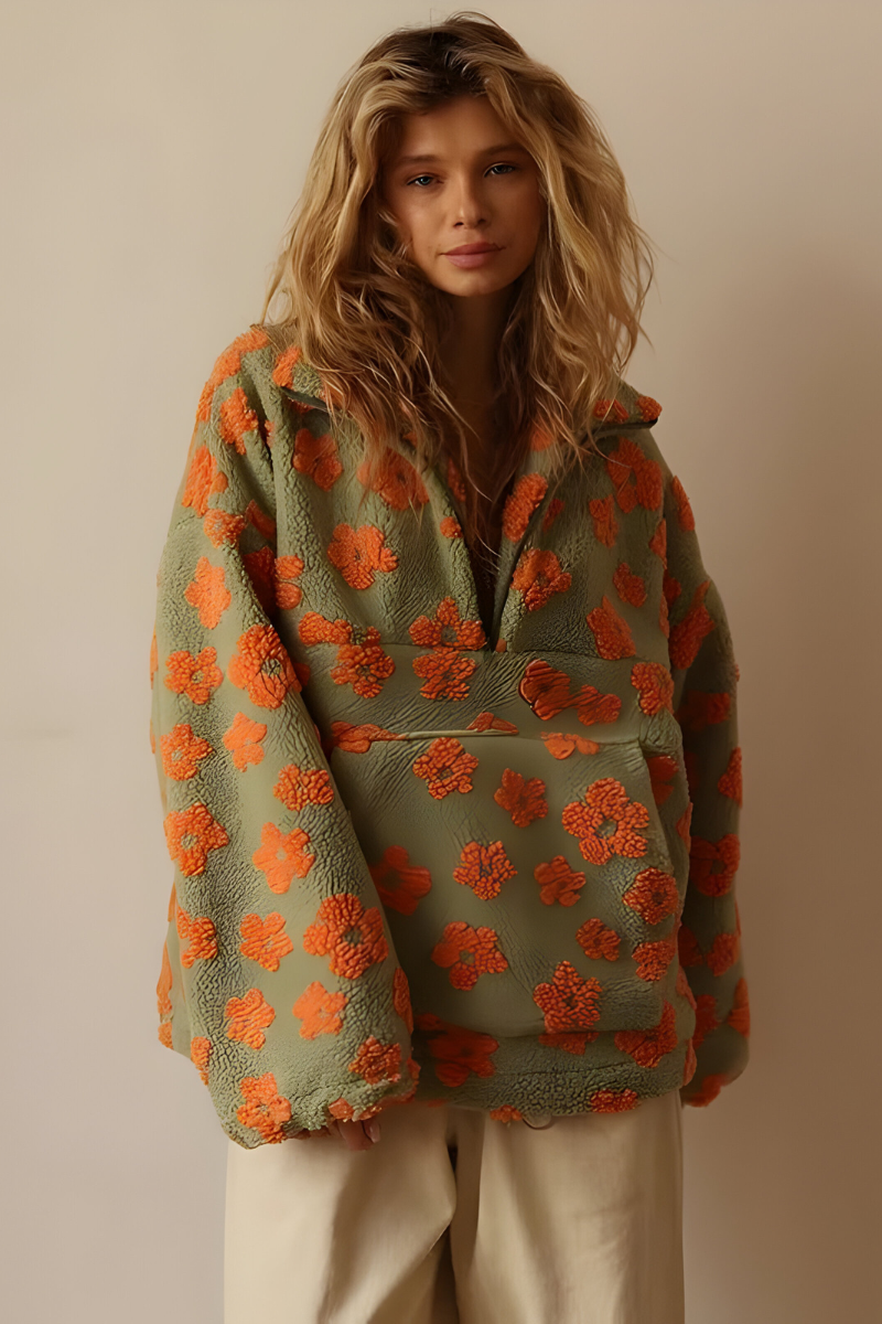 Women's Warm Quarter-zip Flower Sweater