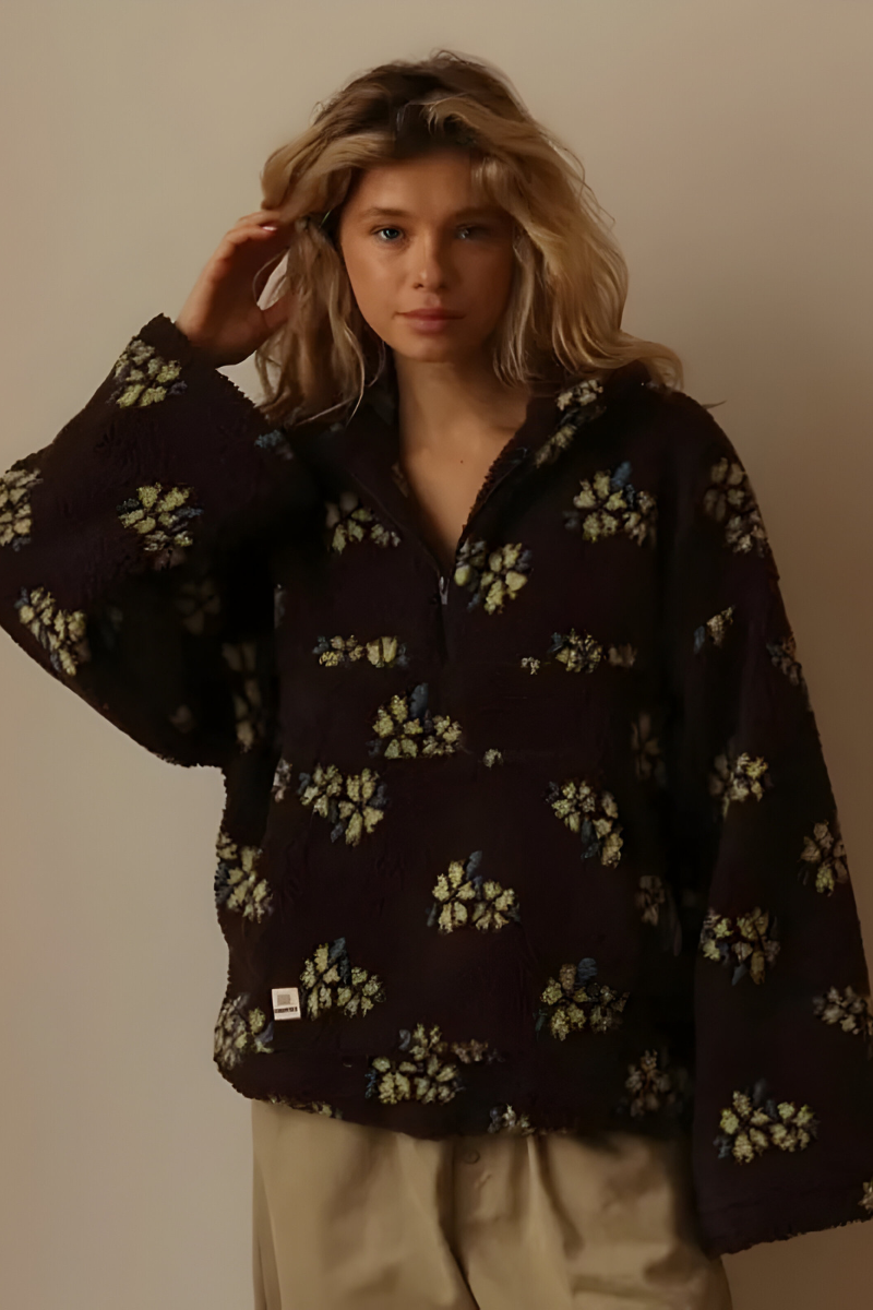 Women's Warm Quarter-zip Flower Sweater