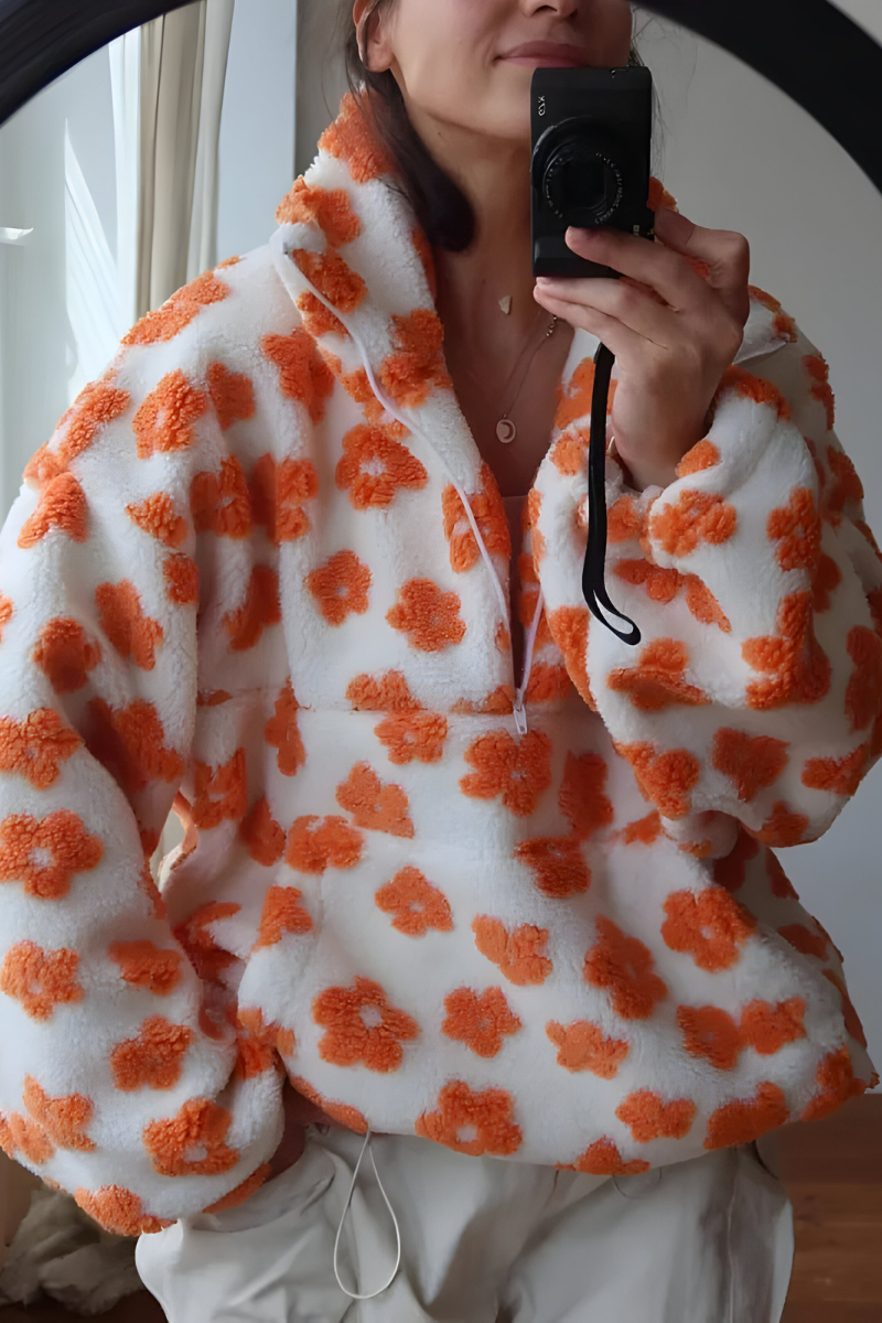 Women's Warm Quarter-zip Flower Sweater