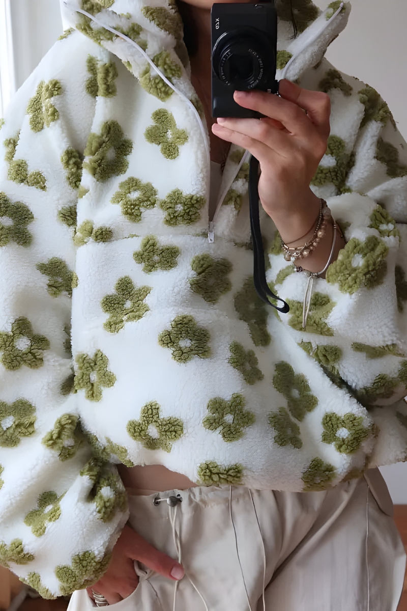 Women's Warm Quarter-zip Flower Sweater