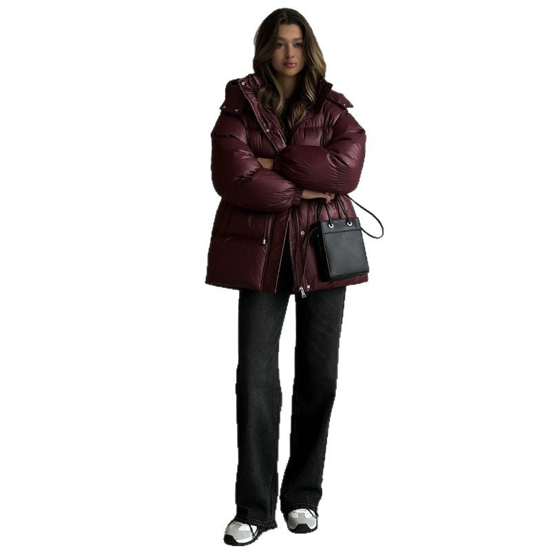 Women's Long Hooded Puffer Jacket With Belt