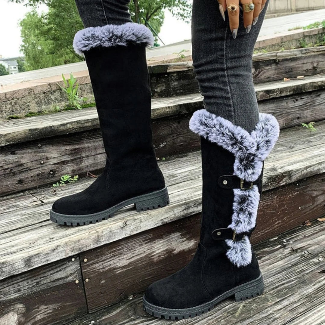 Women's Fur-Lined Winter Boots with Buckle Detail