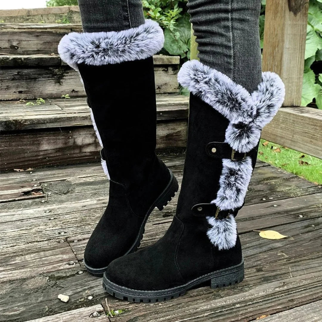Women's Fur-Lined Winter Boots with Buckle Detail