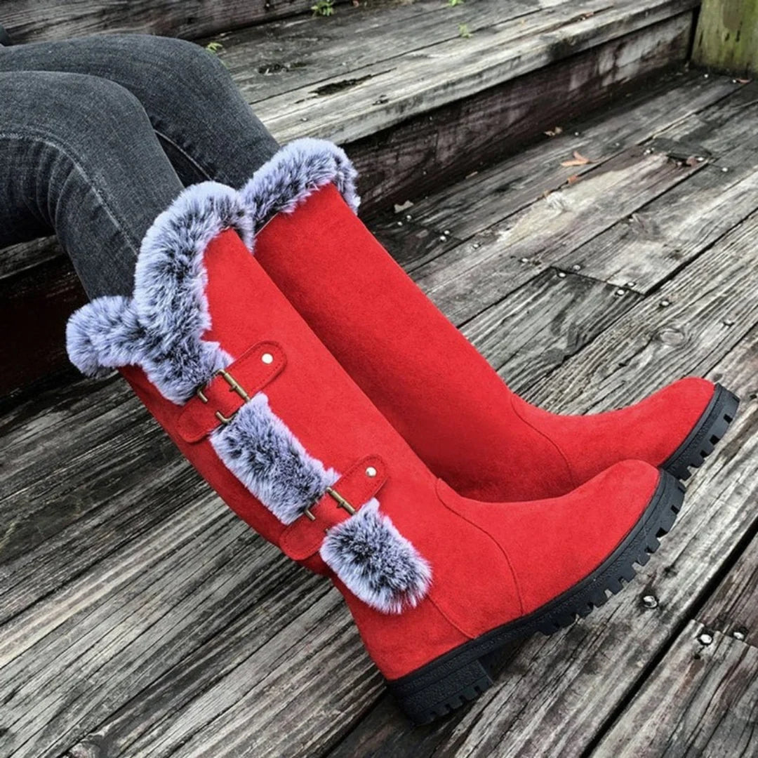 Women's Fur-Lined Winter Boots with Buckle Detail