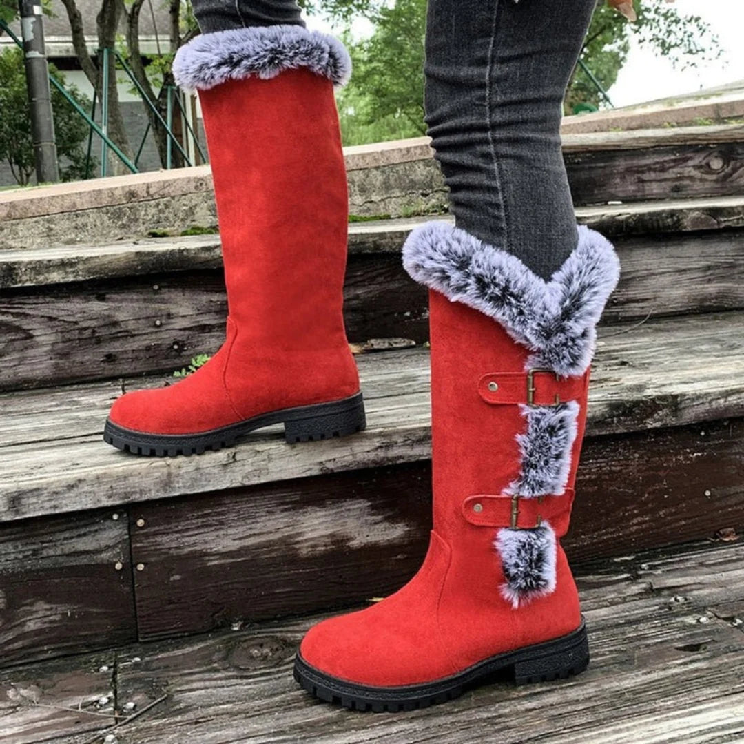 Women's Fur-Lined Winter Boots with Buckle Detail