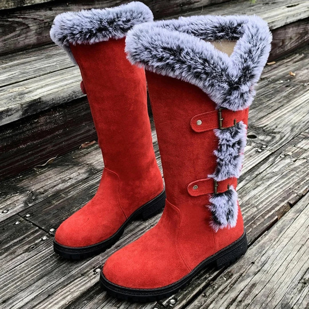 Women's Fur-Lined Winter Boots with Buckle Detail