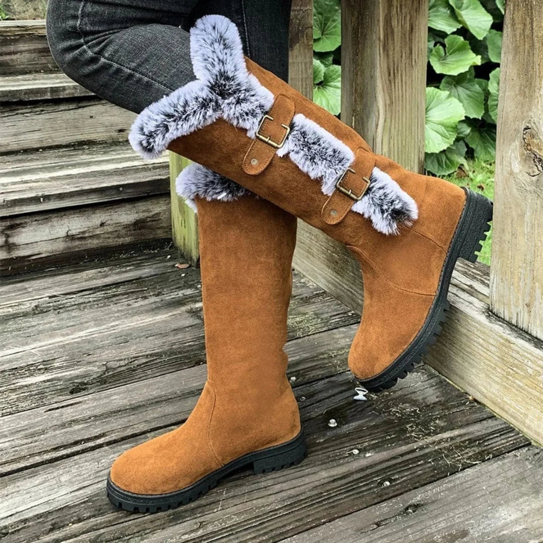 Women's Fur-Lined Winter Boots with Buckle Detail