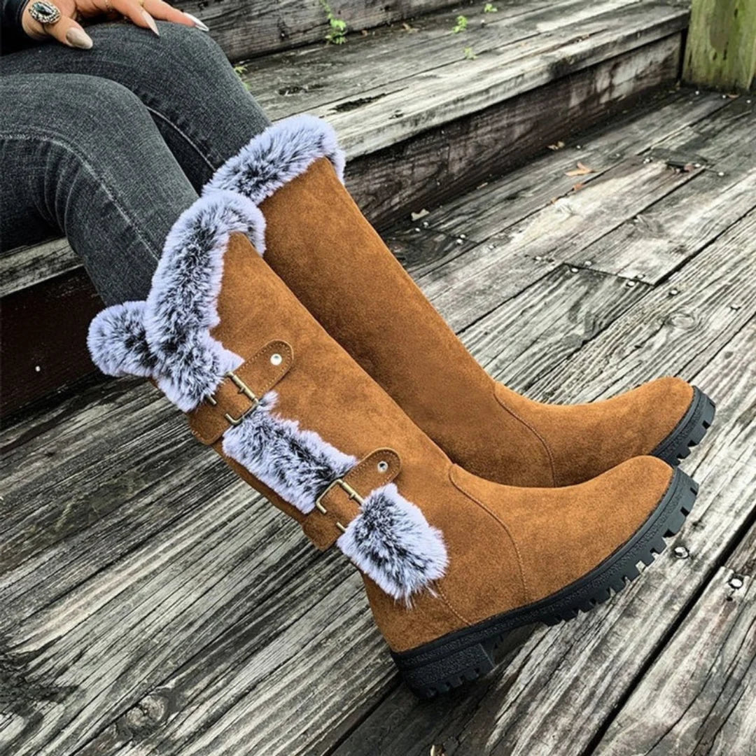 Women's Fur-Lined Winter Boots with Buckle Detail