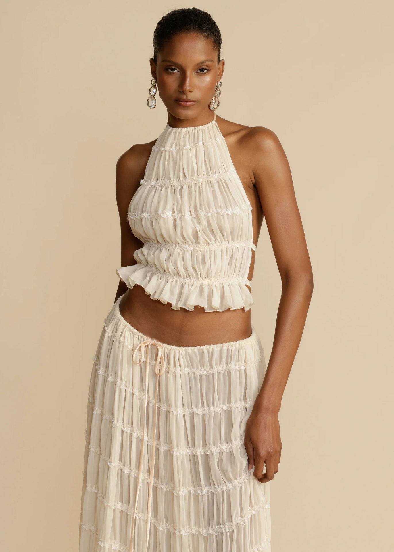 Women's Halter Pleated Skirt Set