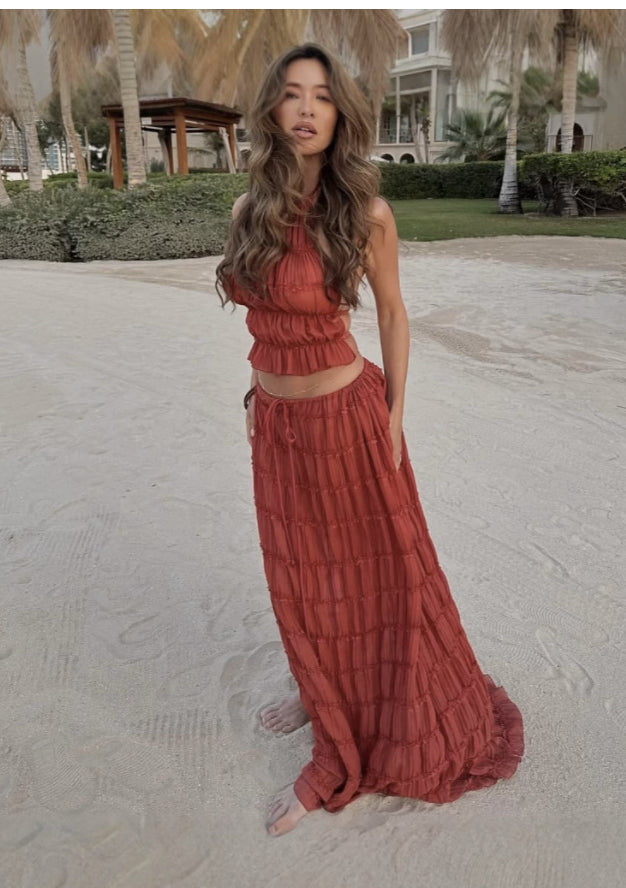 Women's Halter Pleated Skirt Set
