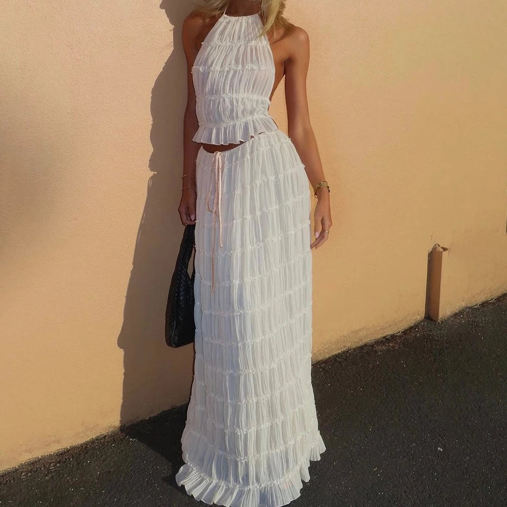 Women's Halter Pleated Skirt Set