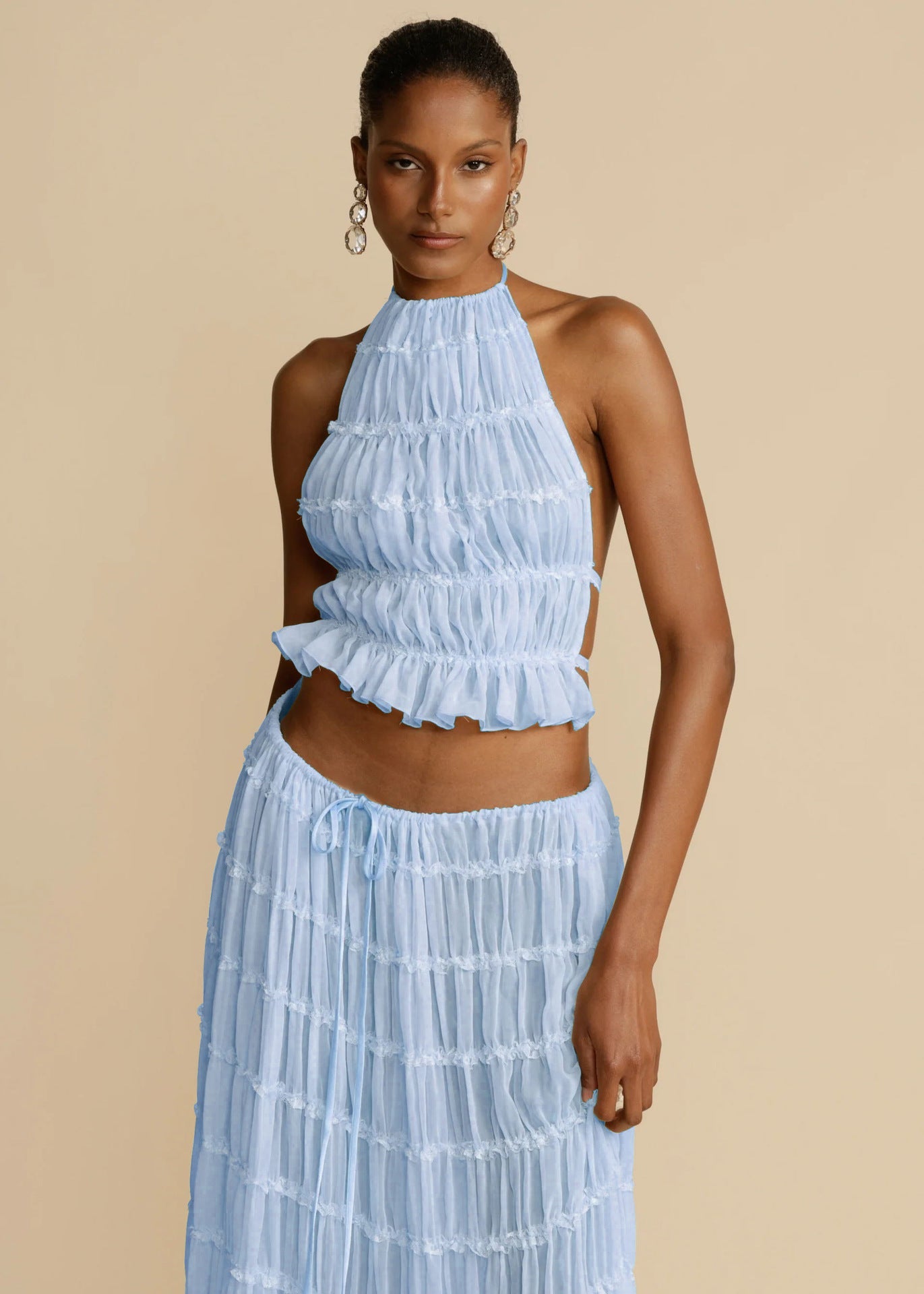 Women's Halter Pleated Skirt Set