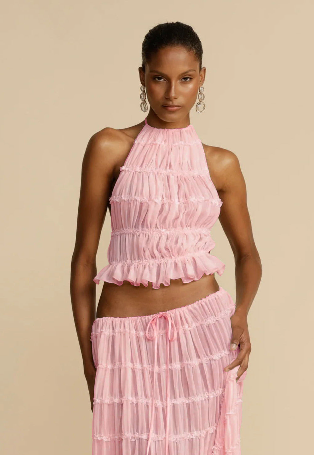 Women's Halter Pleated Skirt Set