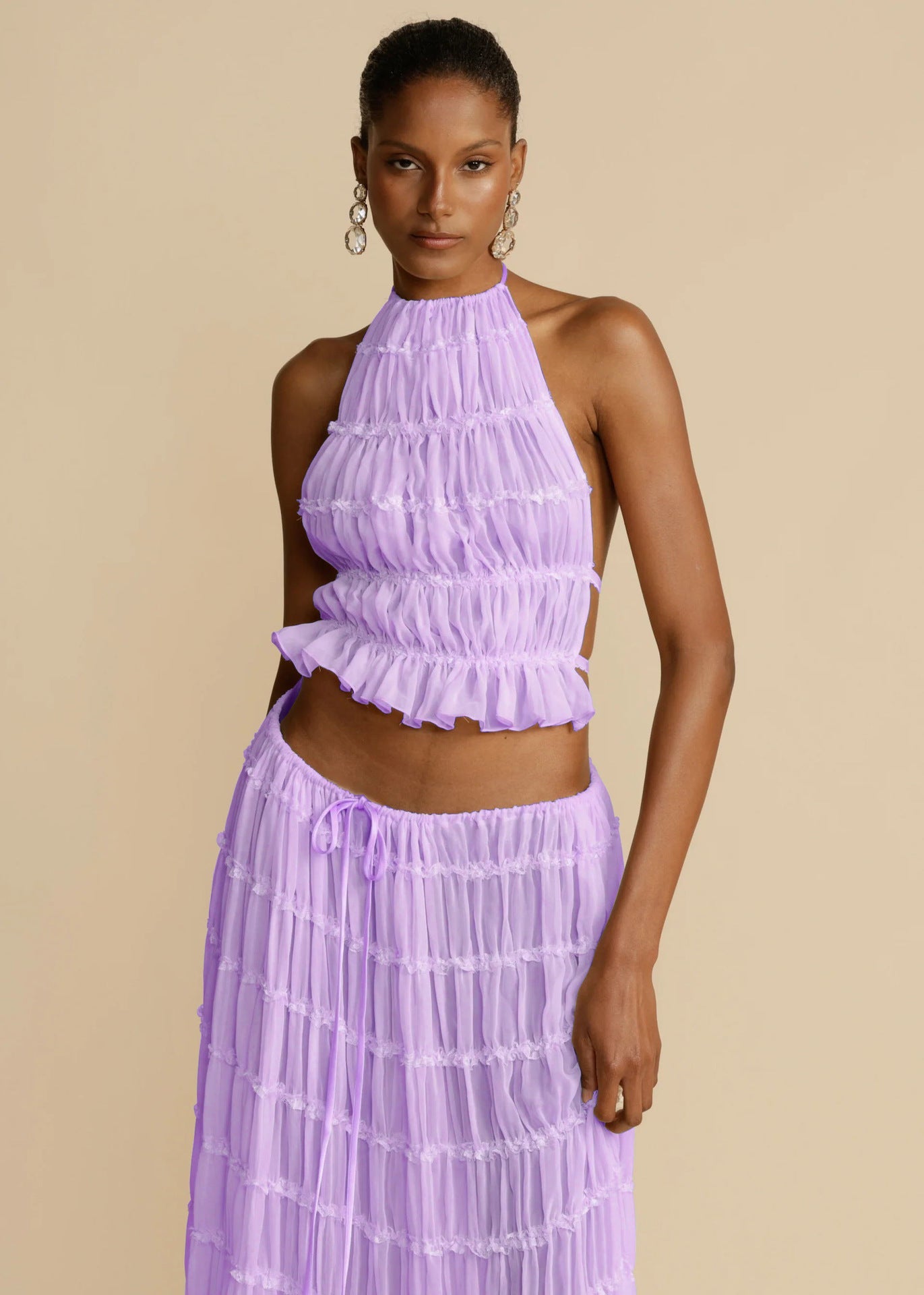 Women's Halter Pleated Skirt Set