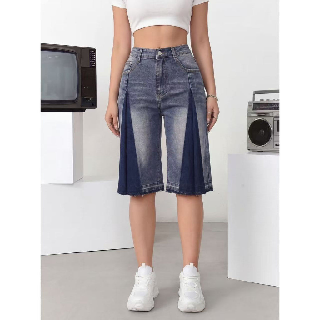 Women's High Waist Wide Leg Denim Bermuda Shorts