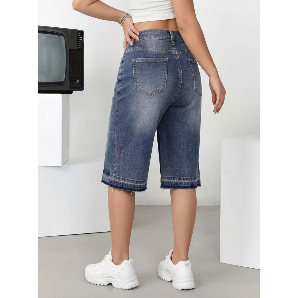 Women's High Waist Wide Leg Denim Bermuda Shorts