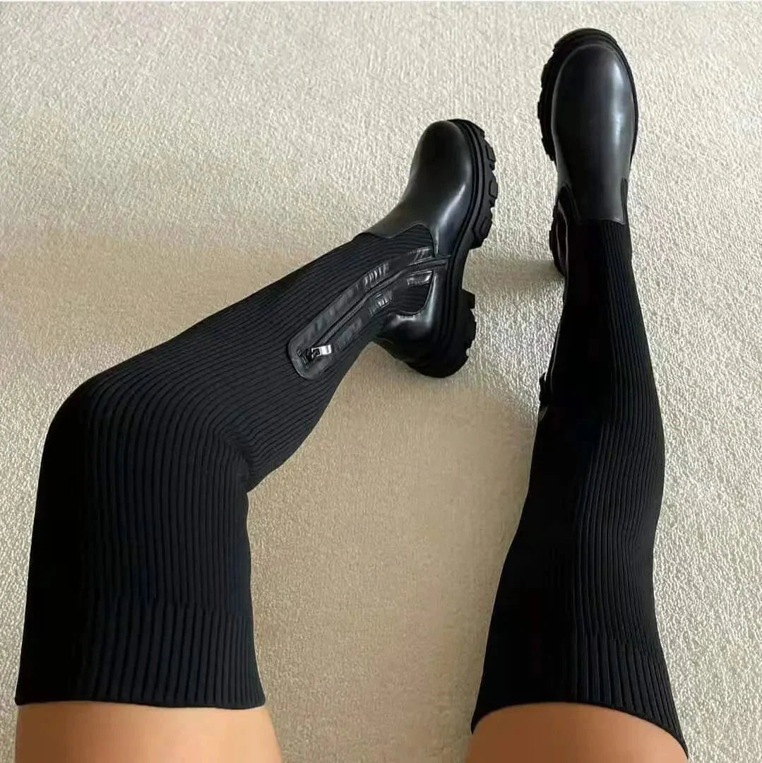 Women's Knee-High Elastic Knitted Boots