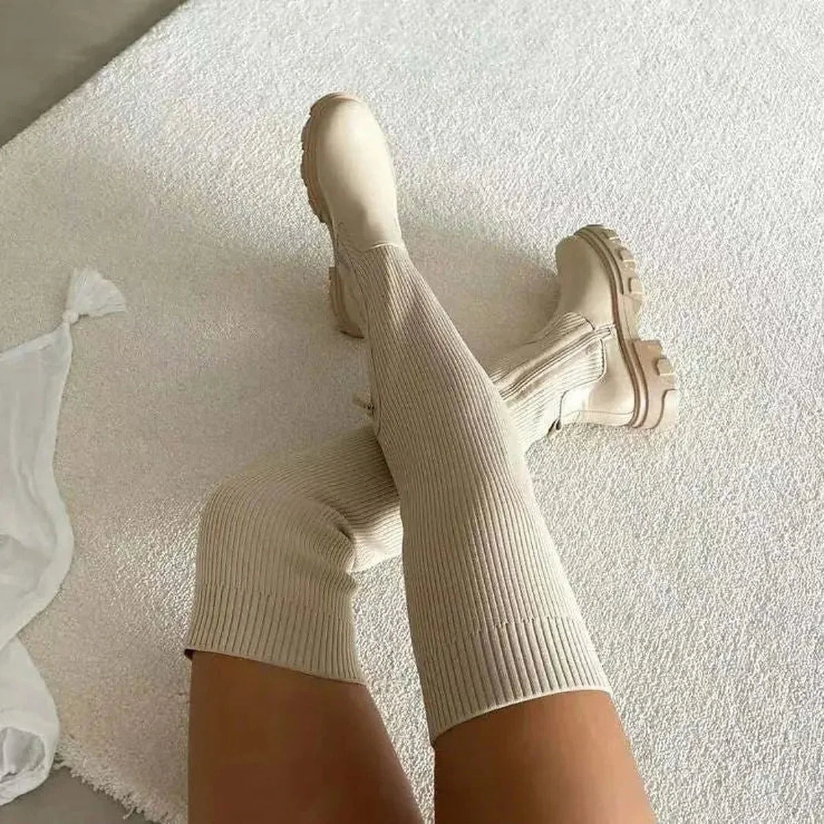 Women's Knee-High Elastic Knitted Boots