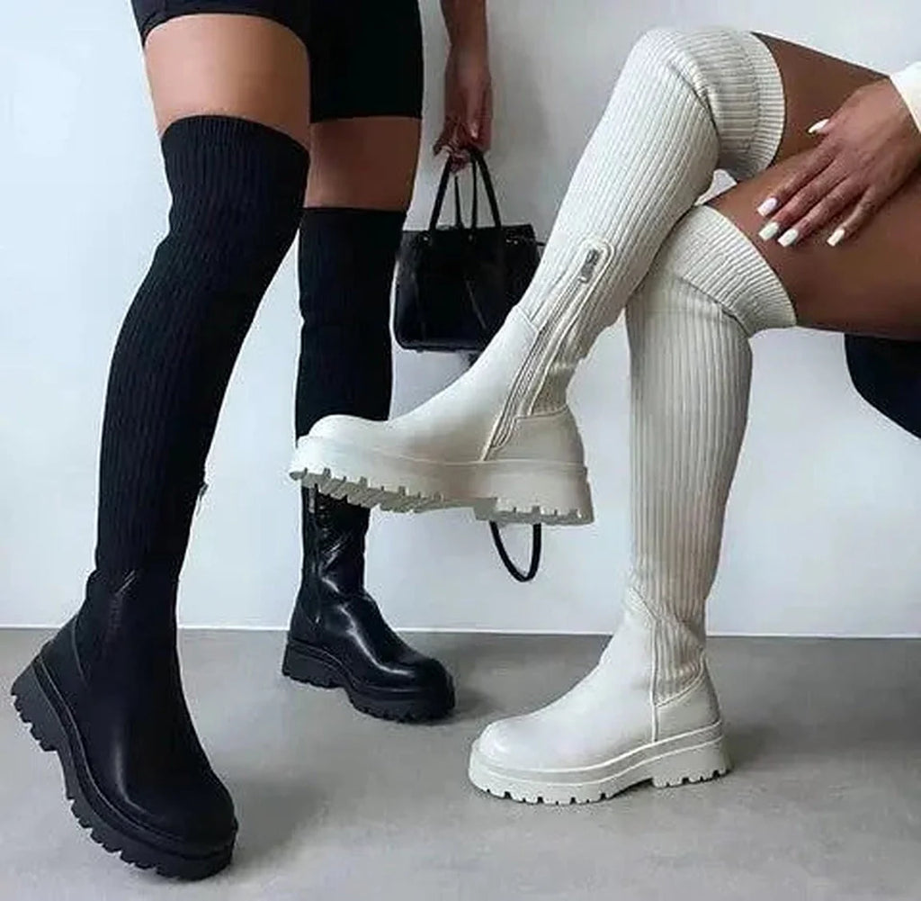 Women's Knee-High Elastic Knitted Boots