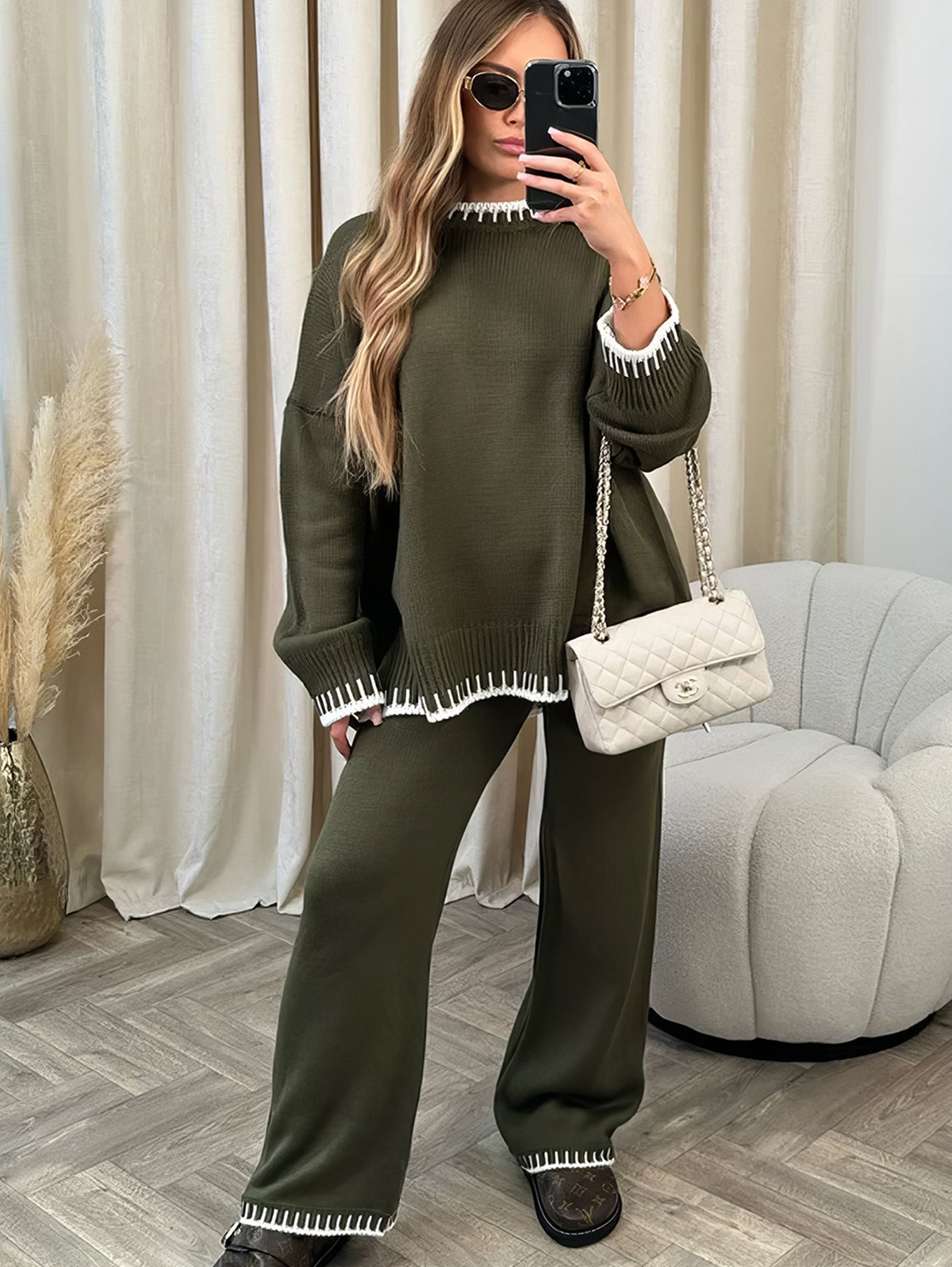 Completo da casa in maglia da donna - Outfit confortevole per il tempo libero