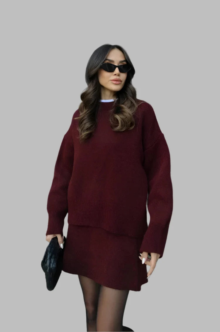 Women's Knitted Sweater and Fitted Skirt Set
