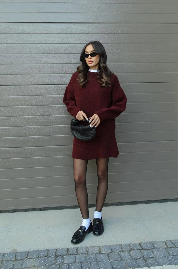 Women's Knitted Sweater and Fitted Skirt Set
