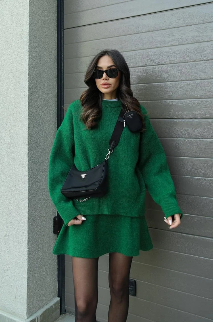 Women's Knitted Sweater and Fitted Skirt Set