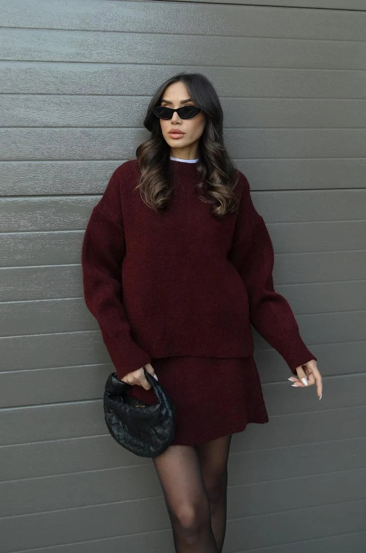 Women's Knitted Sweater and Fitted Skirt Set