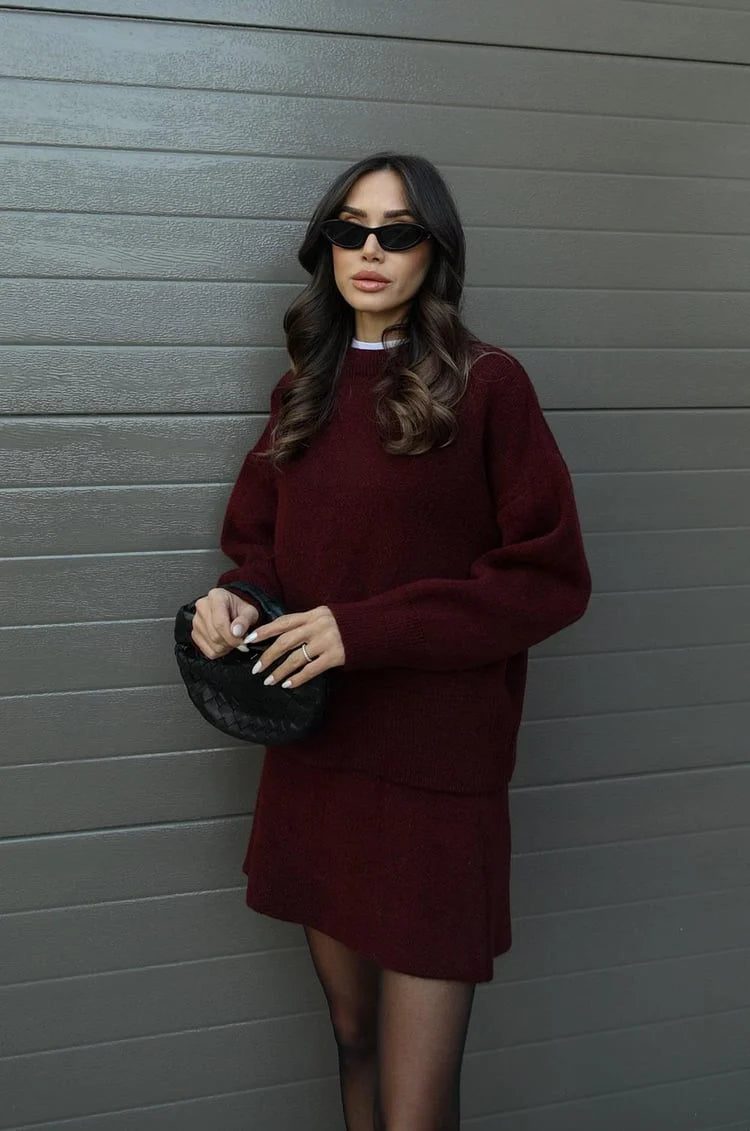 Women's Knitted Sweater and Fitted Skirt Set