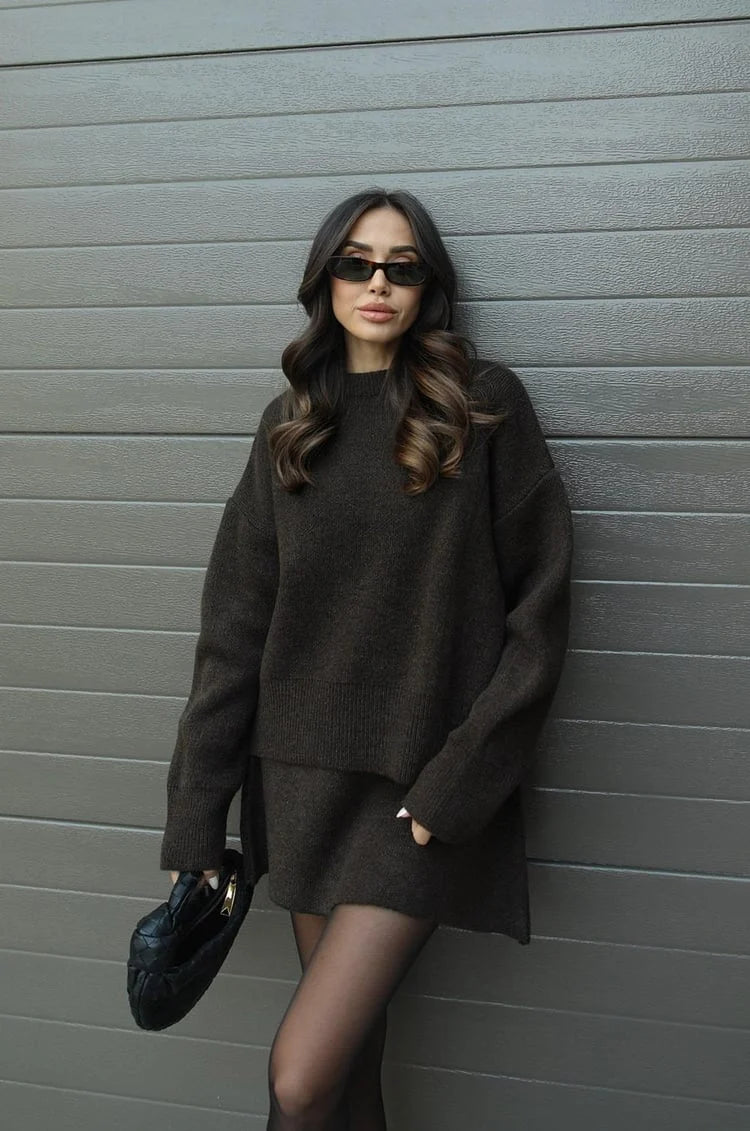 Women's Knitted Sweater and Fitted Skirt Set
