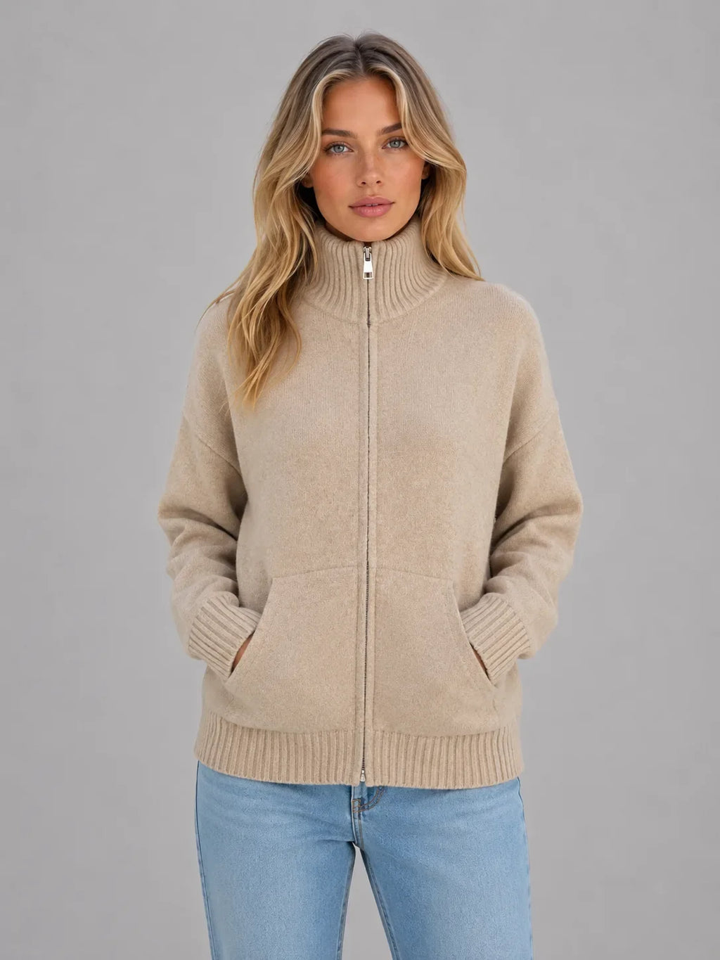 Women's Knitted Zipper Cardigan Sweater
