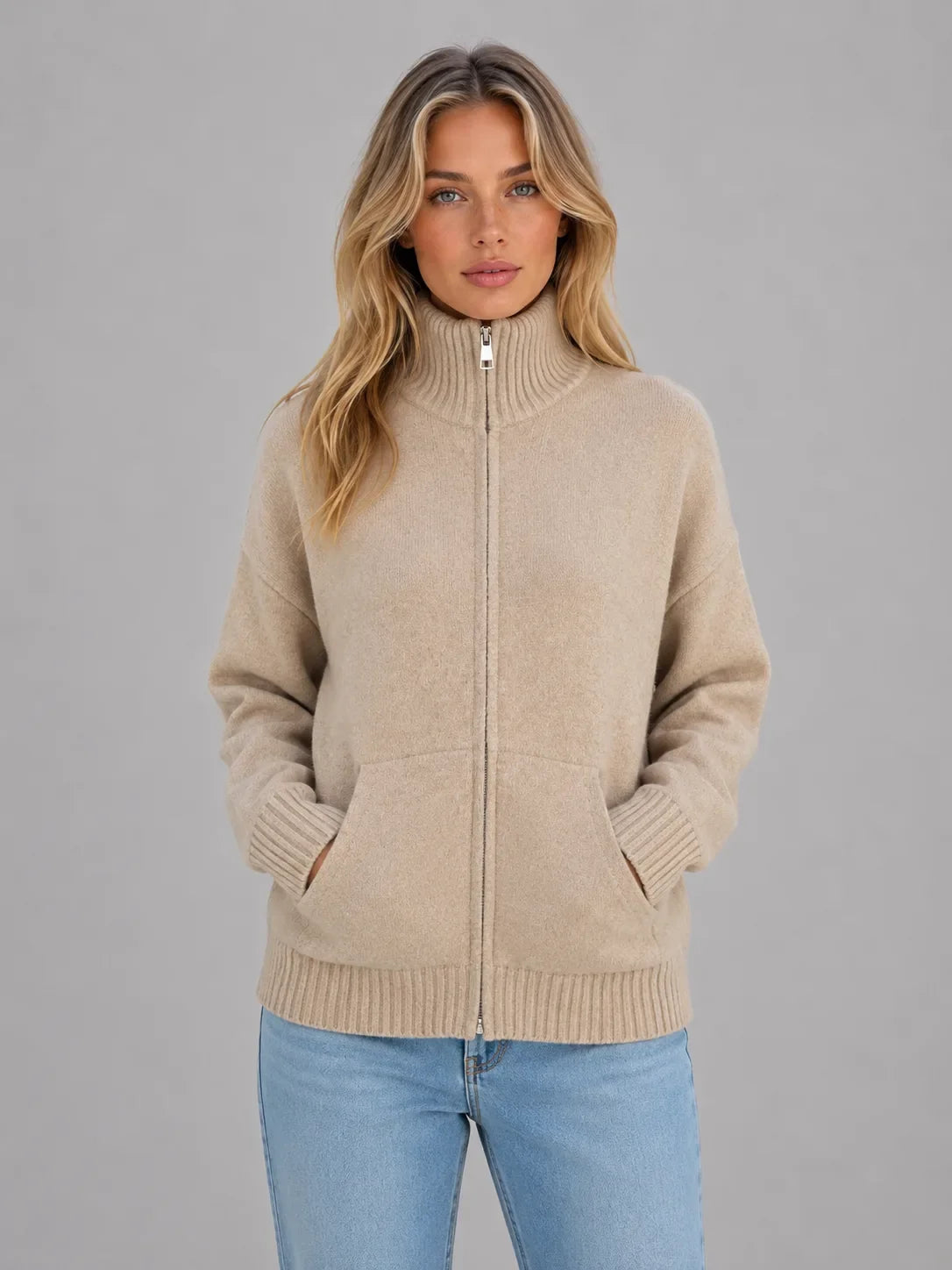 Women's Knitted Zipper Cardigan Sweater